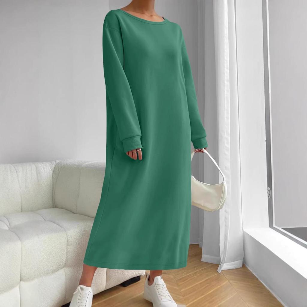 2025 Autumn/Winter Casual High-End Long-Sleeved Solid Color Round Neck Sweatshirt Dress