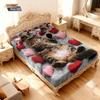 3pcs Valentine's Day Romantic Love Cute Cat Printed Chipless Bed Sheet Set Multi Size Bedroom Bed Cover Holiday Decoration
