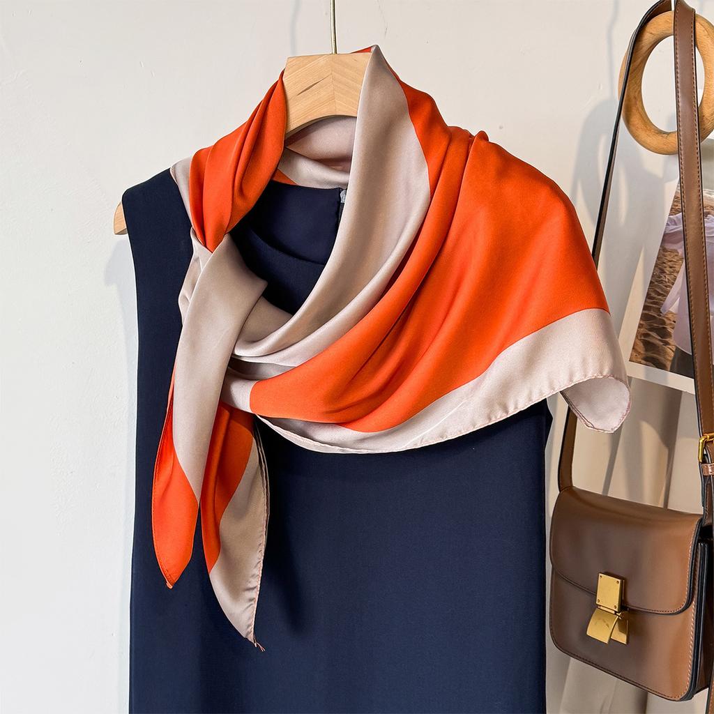 Spring style silk scarf for women, fashionable 91cm large square scarf with travel shawl, Korean style silk scarf, elegant shawl, versatile for sun pr