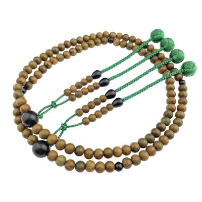 WONDERFUL LOTUS MyoLotusFlower Shingon Buddhist Prayer Beads for Men, Green Ebony, Ebony Finish, 108 Beads, Bonten Tassel, Formal Prayer Beads, Tree