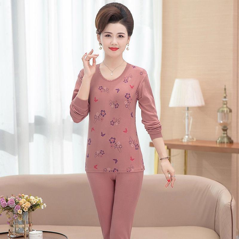 A High-neck, Thin and Large-sized Cotton Sweater Set for Middle-aged and Elderly Women In Thermal Underwear