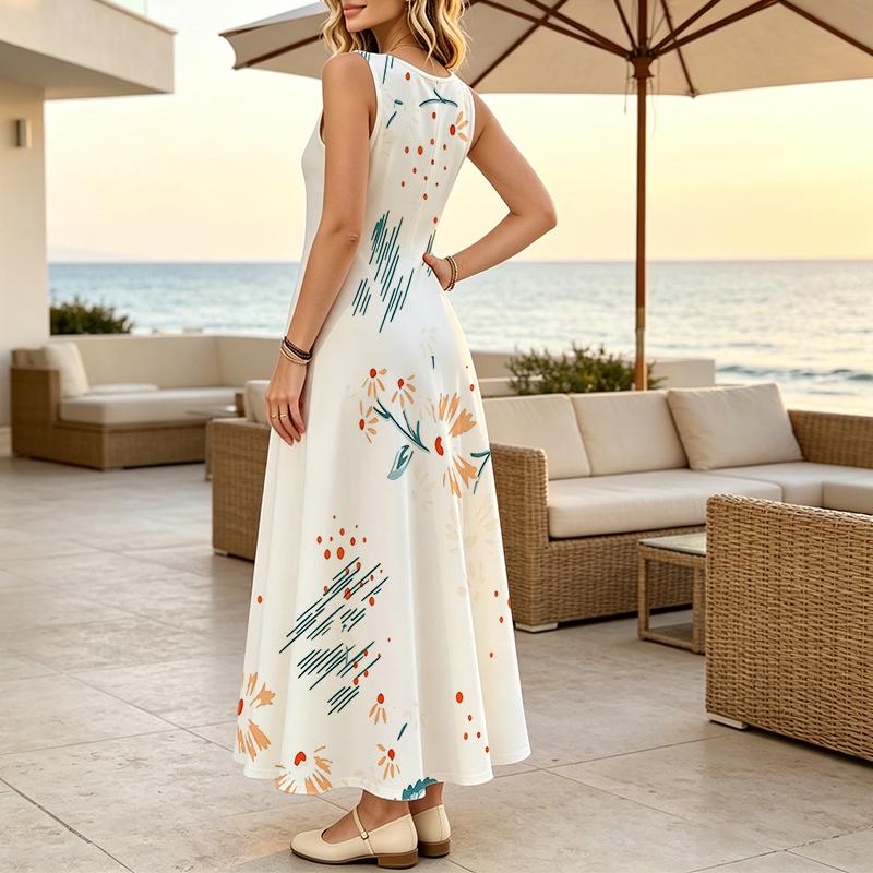 Figure-Flattering Sleeveless Maxi Dress,Floral Print,Lightweight Loose Fit,Flowy Skirt,Casual Summer Daily Wear for Women