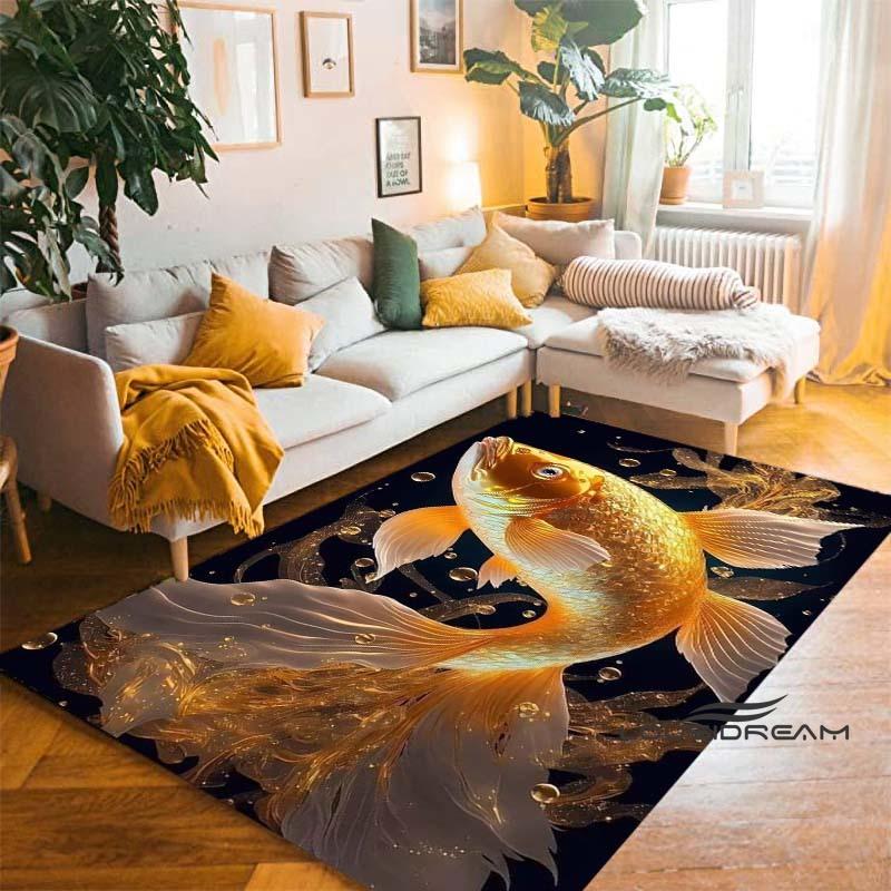 Tappeto Cartoon Lussuoso Pesce Koi Fortunato Yin Yang Carpa per Camera da Letto Soggiorno Divano Tappetino d'Ingresso Casa, Tappetino Pavimento Grande Antiscivolo per Bambini