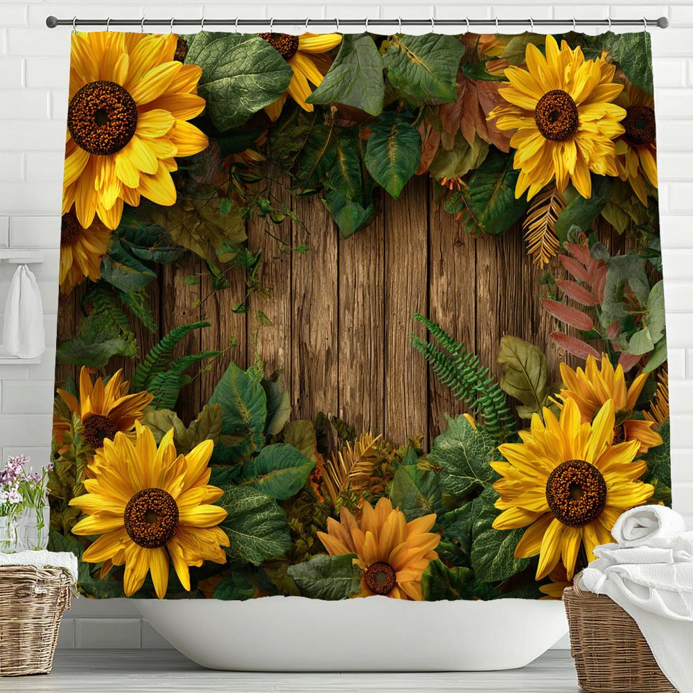 Plants and Flowers On the Board, Sunflowers Shower Curtain Bathroom Curtain,Hanging Curtain 12 Hooks Decoration Machine Washable