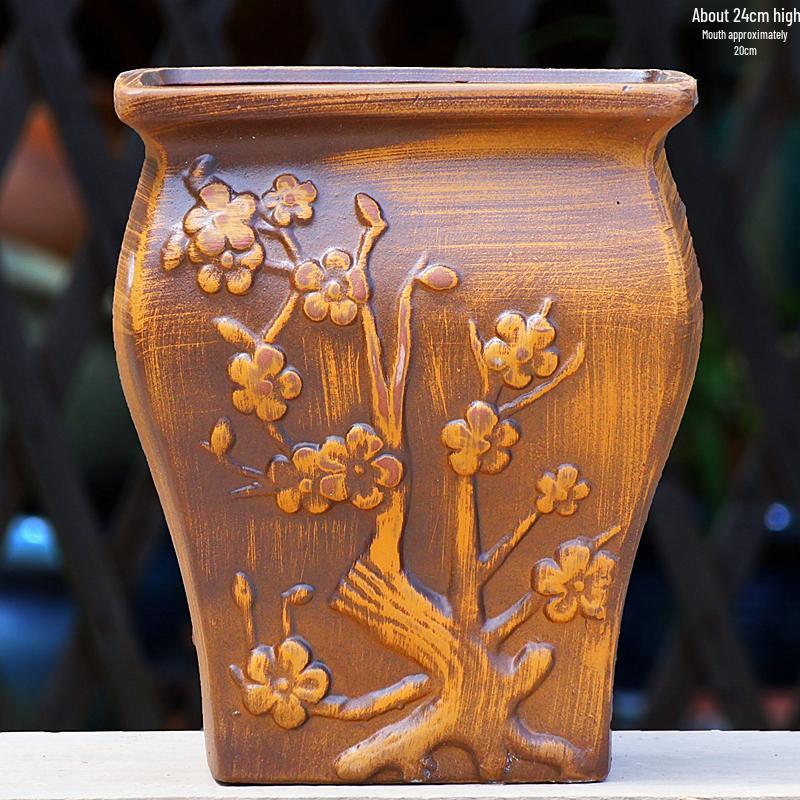 Handmade Terracotta Succulent Pot, Large Square with Gloss Glaze and Breathable Design.