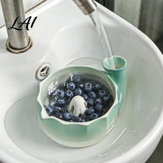 Schnellspül-Obstkorb Keramik-Beerenwaschschale mit Abflusslöchern Handgefertigt Zartes Obst-Reinigung Gemüse-Abtropfkorb Multifunktional