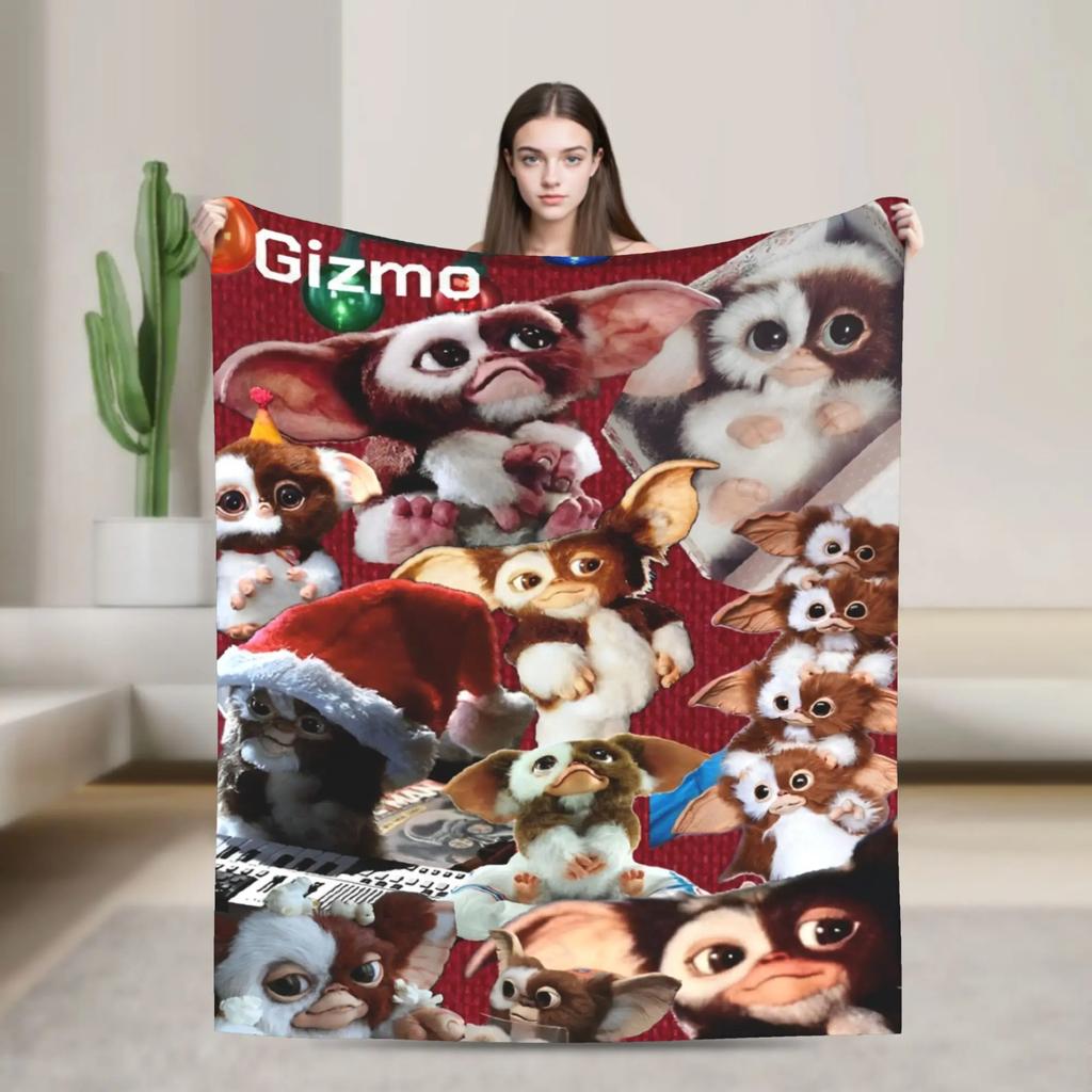 Gizmo Mogwai Monster Gremlins Flannel Blanket for Home Decor Airplane Travel Aesthetic Bedspread Sofa Bed Cover