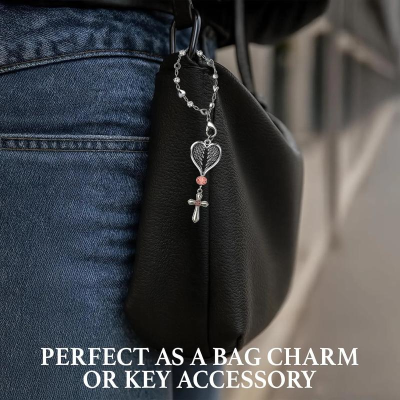 Cute Angel Wing Heart Keychain Car Steering Wheel Decor Rear View Mirror Hanging Charm Auto Interior Accessories