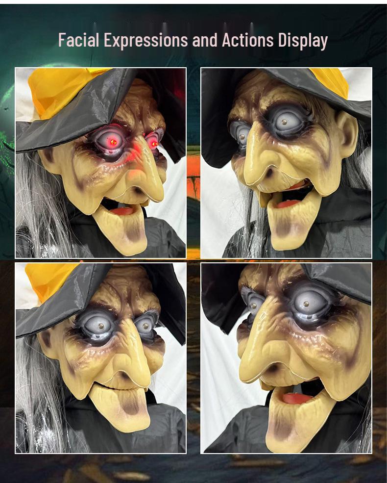 Voice-Activated Light-Up Witch Halloween Decoration - Sound & Motion Hanging Ghost Prop.