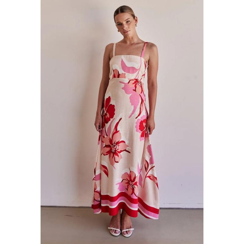 

Женское праздничное шикарное облегающее платье с цветочным принтом и бретелькой через шею XL красный