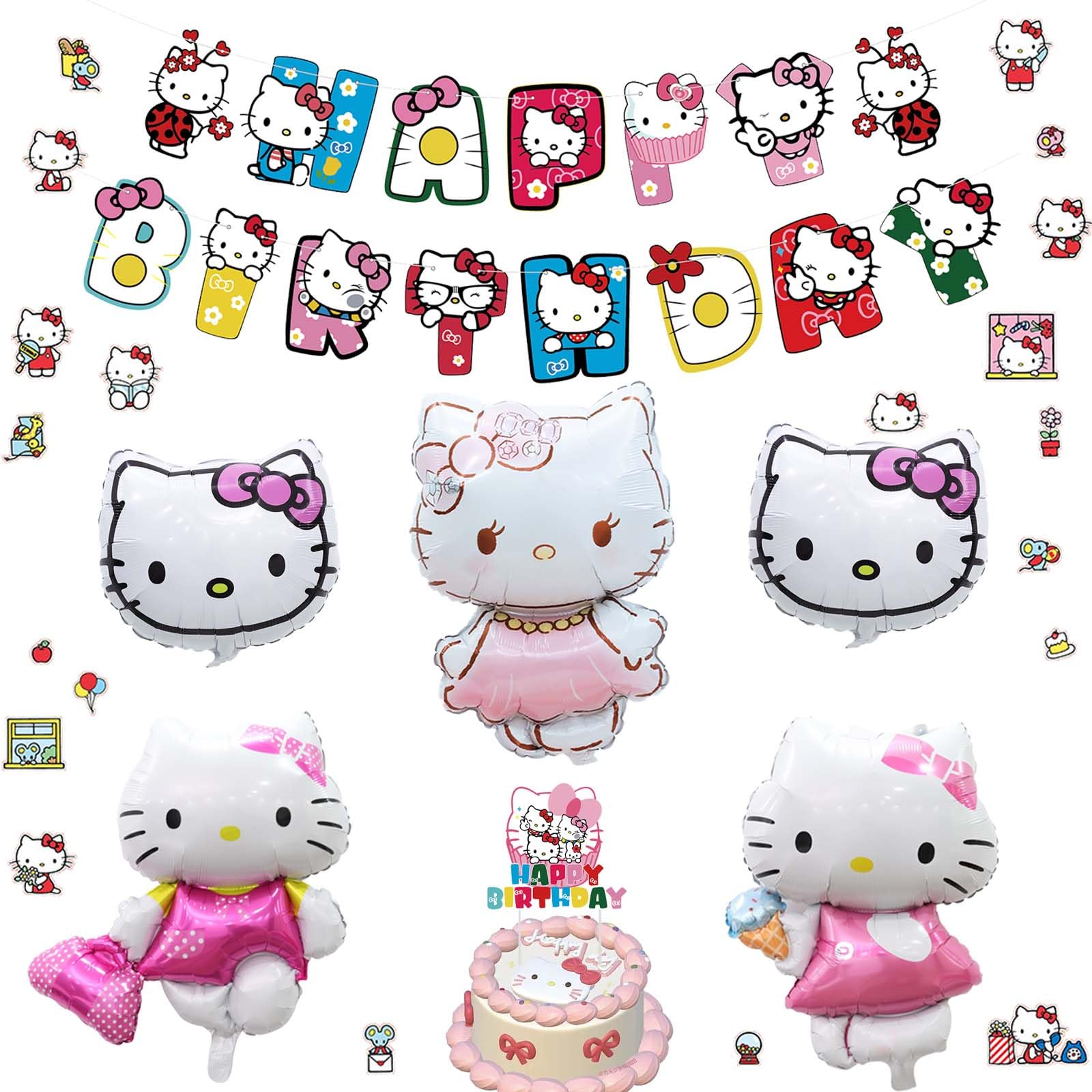 

Набор для украшения на день рождения LakPty Hello Kitty с воздушными шарами и милыми алюминиевыми шарами, гирлянда HAPPY BIRTHDAY для детей и девочек, идеально подходит для дня рождения