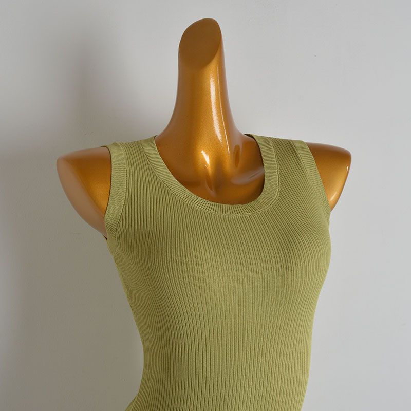 French Simplicity New Arrival Pure Color Sleeveless Knitting Dress Women's Summer Thin Silm Slim Looking Sheath Vest Dress