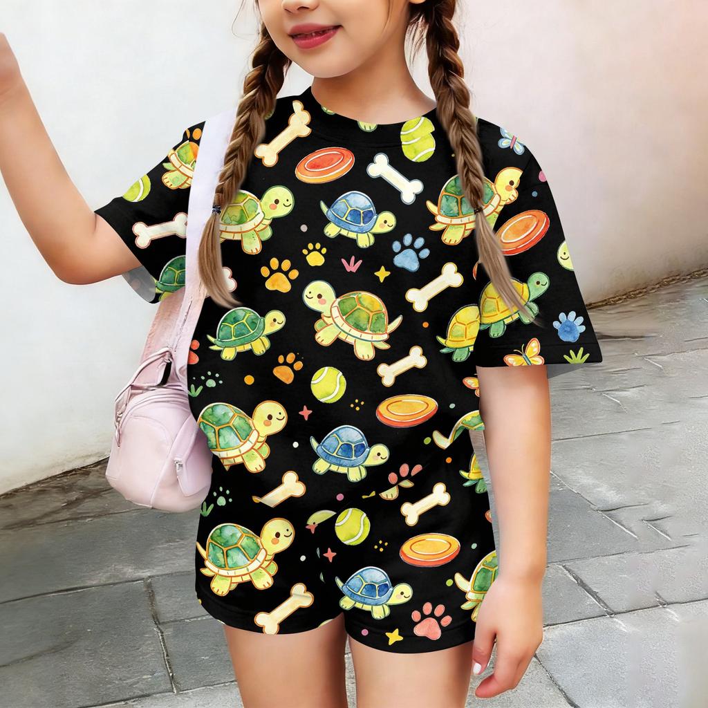 Kids Casual Short Sleeve Animal Print Top and Shorts Set Lightweight Breathable Soft Fabric Comfortable Fit