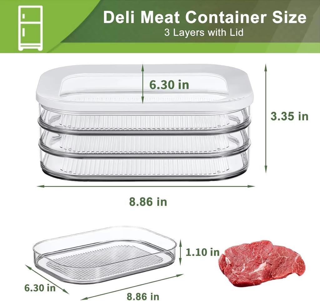 Fleischbehälter für Kühlschrank Speck Aufschnittbehälter für Kühlschrank Meal Prep Behälter Stapelbare Lebensmittelaufbewahrungsboxen mit Deckel