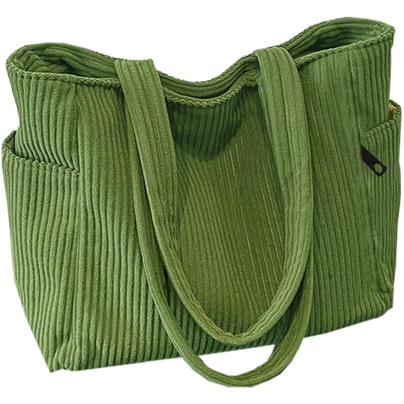Casual Soft Corduroy Shoulder Tote Bag, Lightweight Multi-space Handbag for Office Work, Weekend Outings and Errands