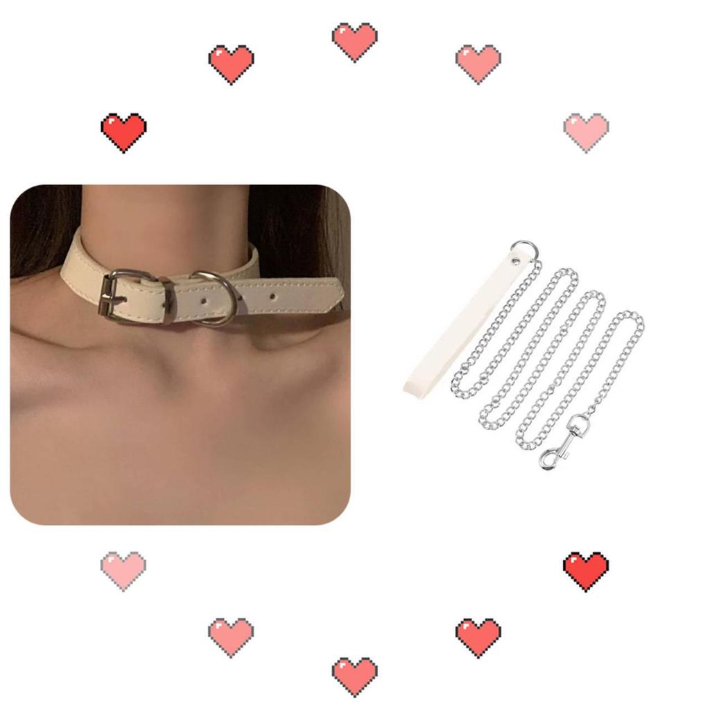 Zincirli Askılı Unisex Deri Punk Choker - Niş Tasarım