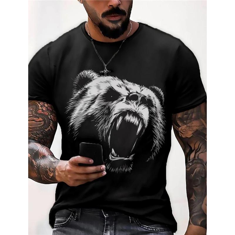 Bear Wolf 3D T-Shirt For Man Animal Pattern Men's Print Streetwear Short Sleeve T Shirts Oversized Harajuku Tees Tops Clot