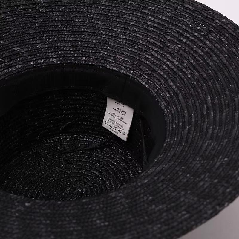 Black Large Brim Light Version Straw Straw Straw Hat Women's Summer Retro Fashion Sunshade Sunscreen Woven Beach Hat