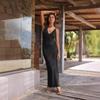 Women's Sleek V-Neck Sleeveless Bodycon Dress with Slit and Backless Design