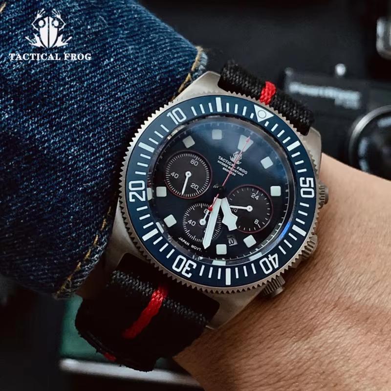 Tactical Frog FXD Titanium Quartz Watch VS75B Solar-powered Movement 20Bar Chronograph Sapphire Diving Watch BGW9 Luminous Watch