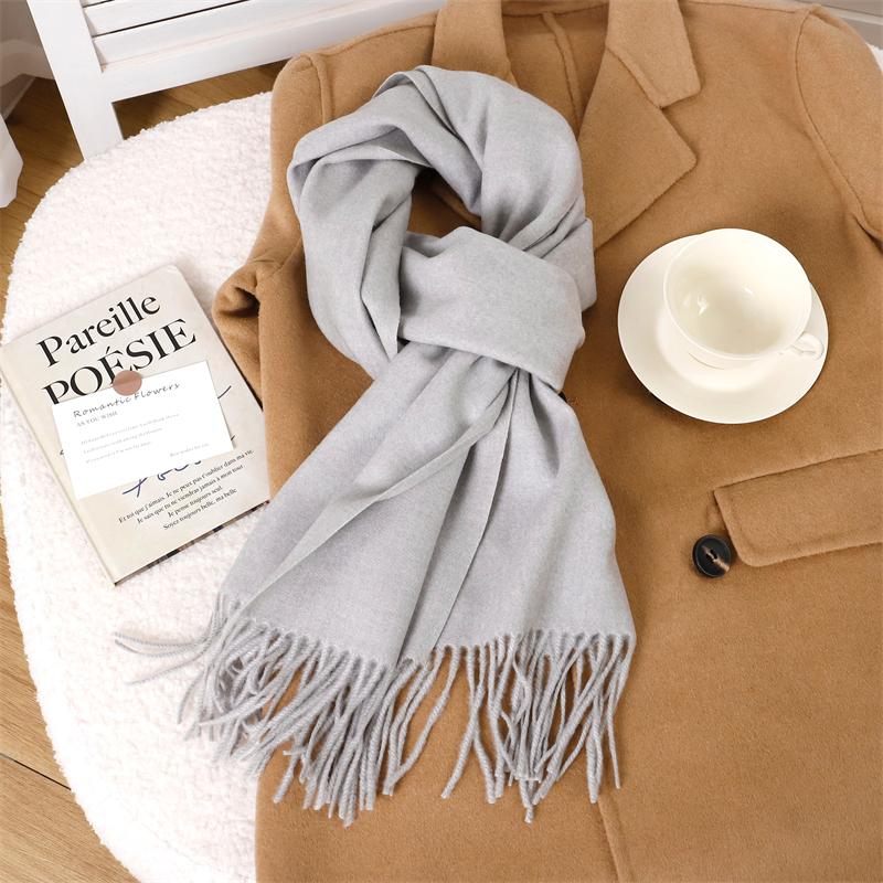 30*180cm Korea Styles Solid Color Cashmere Winter Warm Women Scarf Thicken Shawl Tassels Pashmina Hijab Wrap Windproof Foulard