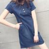 Casual Dress O-neck Short Sleeve Stitching Stylish Women Summer Denim Dress for Daily Wear