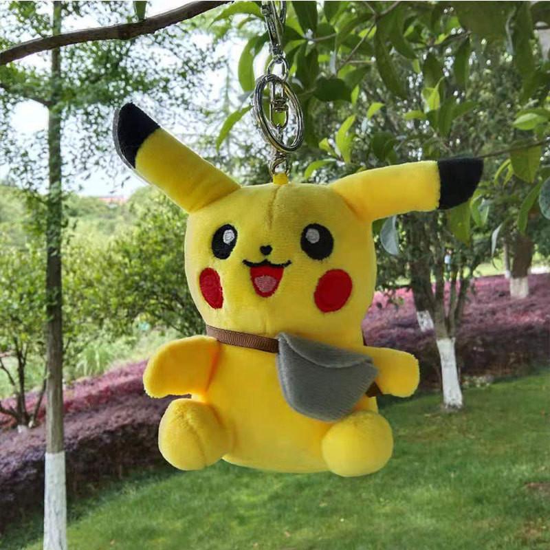 Plush Endearing Pikachu Backpack With Keychain Cartoon Character Toy Ideal For Gifts