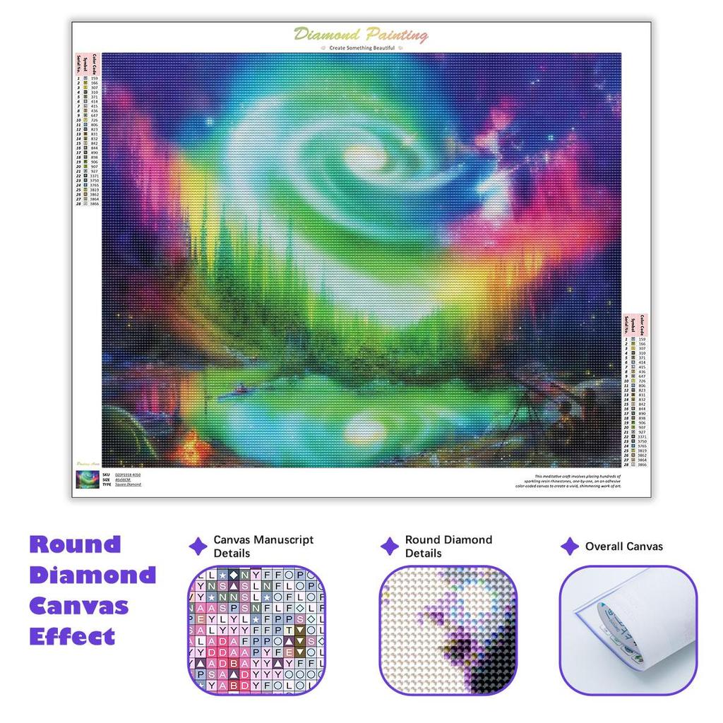 Diamond Painting Aurora Landscape Embroidery Full Round Mosaic Creative Hobbies Home Decoration 30x40cm/12x16inch