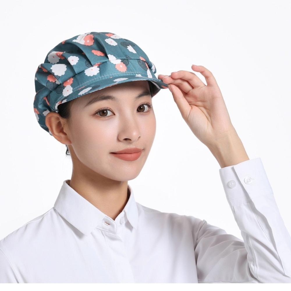 Dust Proof Chef Hat Flower Printed Sanitary Cap New Work Cap  Hotel Restaurant