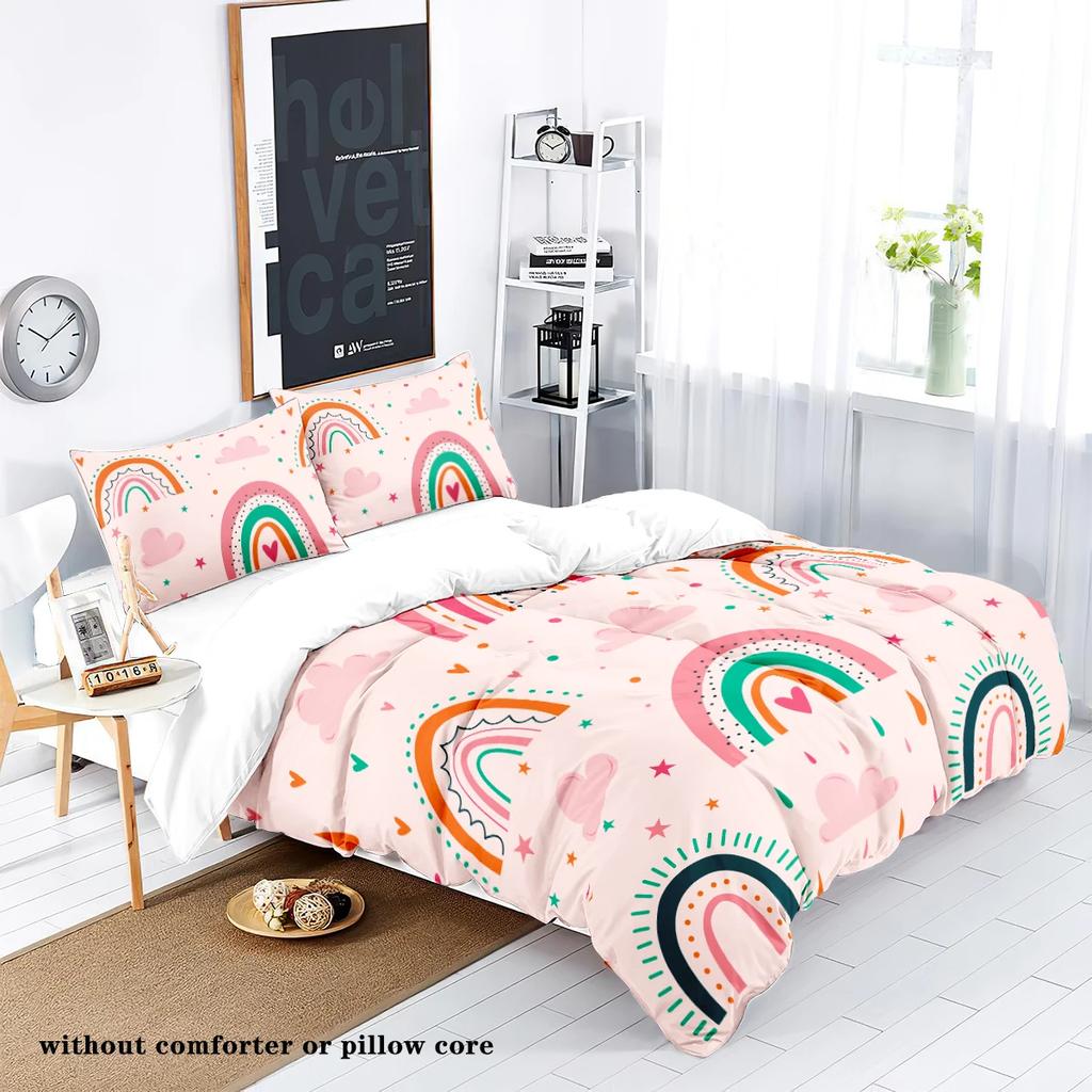 3-Piece Down Duvet Cover With Cartoon Rainbow Pattern Print (1 Duvet Cover+2 Pillowcases No Core) Girls' Bedding Set