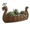 Resin Decorative Plant Pot Viking Longship Planter Pot, Dragon Boat Indoor Holder for Cacti Creative Air Plants, Rustic Nordic Ship Container