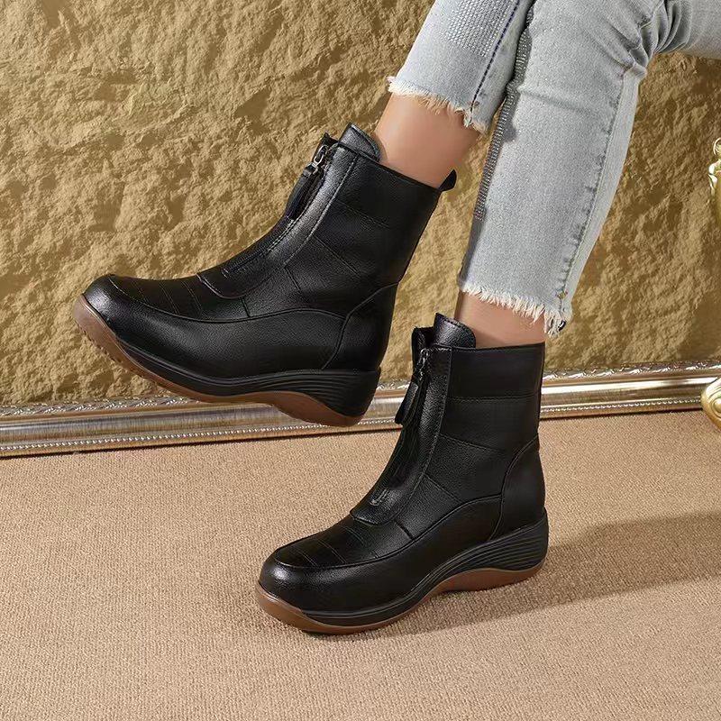 

New Women s Two-Tone Platform Ankle Boots - Fashion Boots with Front Zipper, Versatile Faux Fur Lined Winter Boots 35