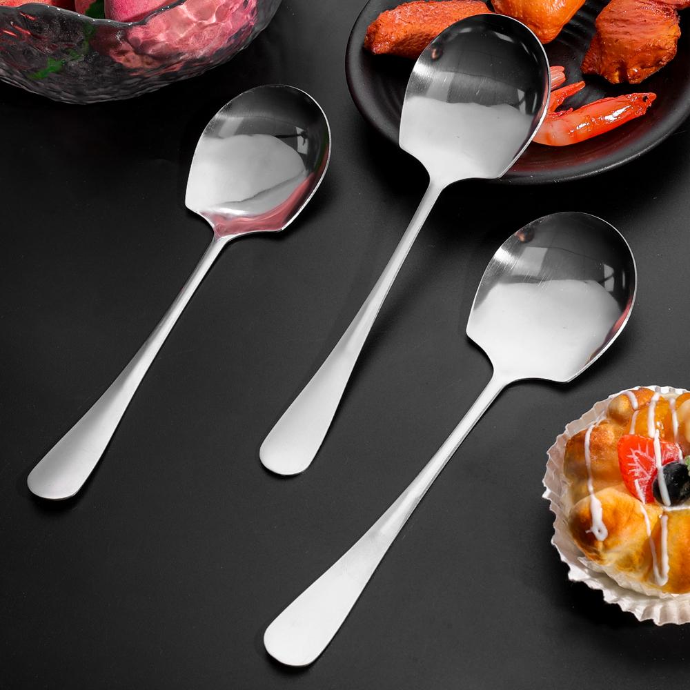2/1Pcs Large Stainless Steel Spoon Long Handle Soup Spoons Round Scoops For Dinner Dessert Hot Pot Colander Kitchen Tableware