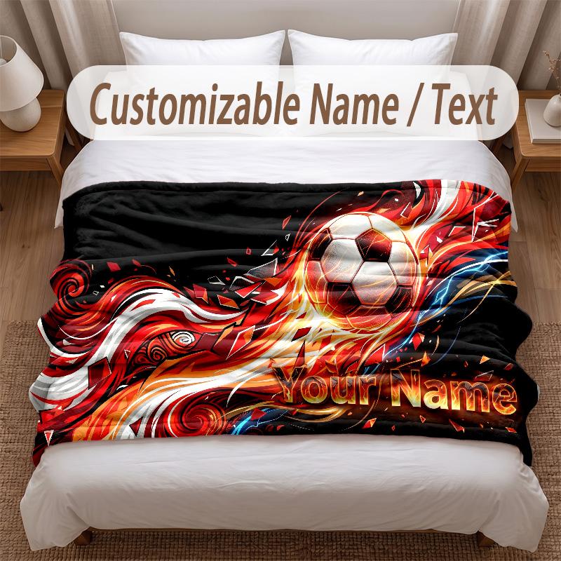 Fußball-Thema Weiche Decke Personalisierter Benutzerdefinierter Name Textdruck Warme Decke Zuhause Sofa Schlafzimmer Dekoration