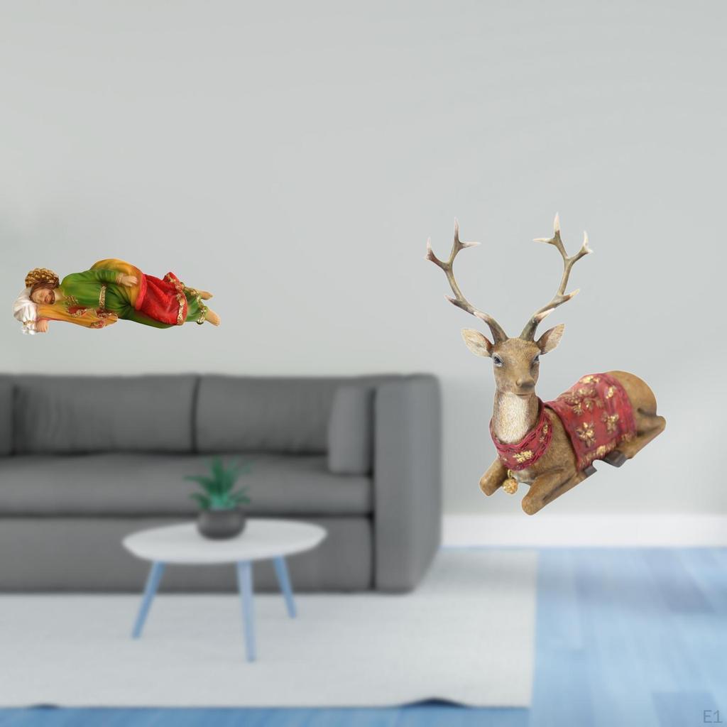 Resin Joseph Reindeer Sculpture Sleeping Jesus Elk Statue Decorative Desk Display Deer Figurine