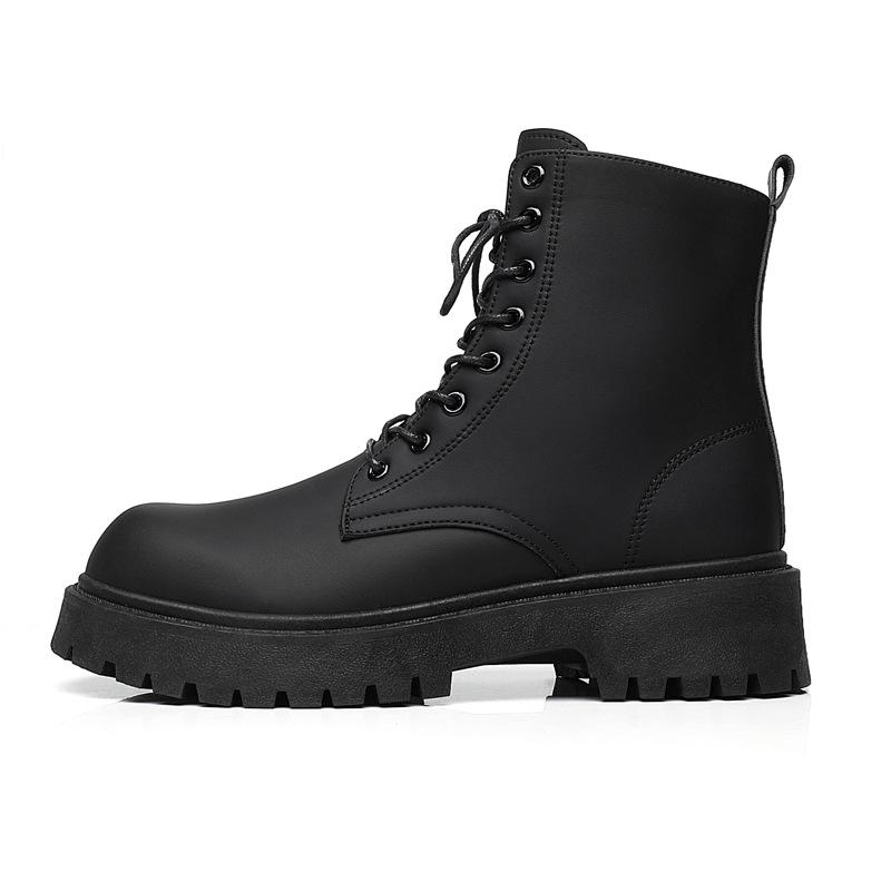 Herrenstiefel High Top Lederstiefel Britischer Stil Schwarze Stiefeletten Plateau Schnürstiefel Motorradstiefel Paar Outdoor Freizeitschuhe