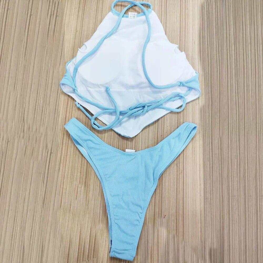 Vigorashely High Neck Cut Swimwear Women Sexy Thong Bikini 2024 Tied Swimsuit Female Brazilian Bikini Set Bathing Suit Swim