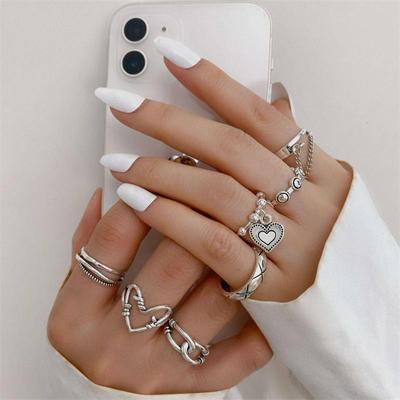 5 KS/Sada Elegantní Vintage Love heart Prsten Móda Kreativní Ženy Prsteny dívky Y2K boho srdce Láska šperky Svatební párty dárky