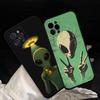 Funny Space UFO Alien Black Matte Phone Case For Iphone 17 Air 16 15 14 13 12 11 Pro Max Plus Back Cover TPU Soft Case