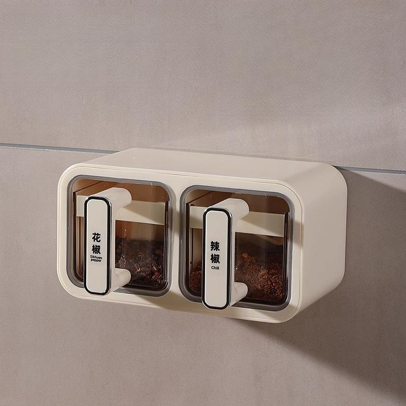 Seasoning box Wall-mounted household kitchen Salt MSG seasoning tank Salt jar Seasoning jar Spice storage box Combination set