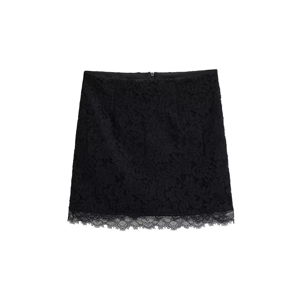 Elegant White Lace Jacquard Skirt - Autumn/Winter Hip-Hugging Style for Women