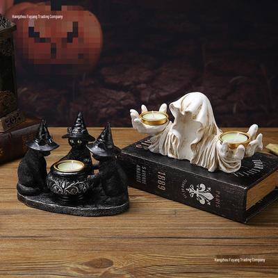 Dekoracja Świecznik Kot Czarownik Duch Halloween - Świąteczny Prezent dla Przyjaciół