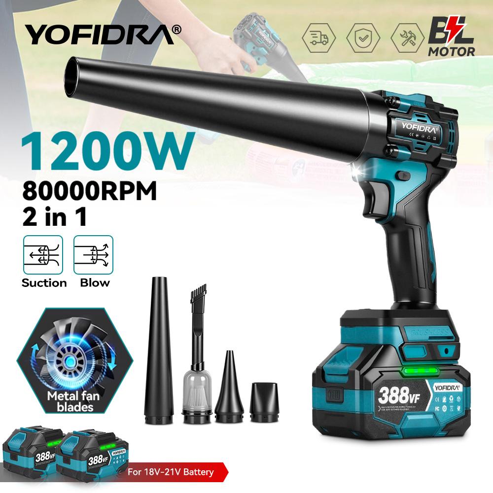 Yofidra Brushless 2-in-1 Turbo Blower Jet Fan & Vacuum Cleaner 80000RPM Handheld Dust Blowing Tool For Makita 18V Battery Pin