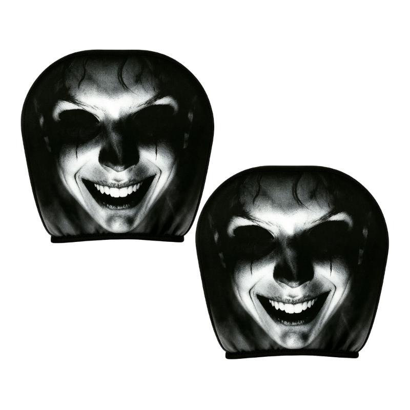 Vehicle Headrest Cover Set with Dark Print Halloween Theme, 2 Piece Polyester Pull-On Headrest Sleeve for Spooky Seat Styling Use