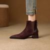 Braune Chelsea Boots Damen Spitzstiefel Dicke Absätze Mittelhohe Absätze Herbst und Winter Reißverschluss Kurze Stiefel Mode Retro Kurze Stiefel Vielseitig