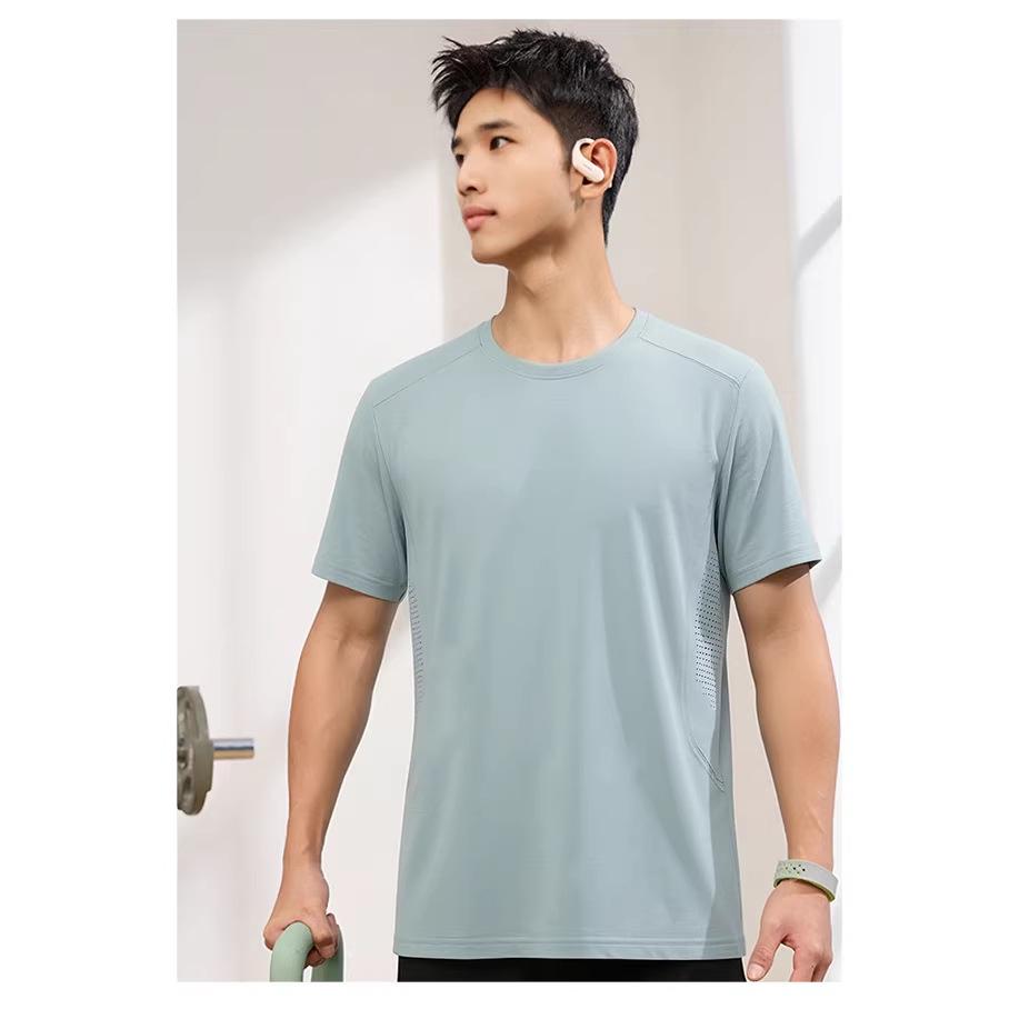 Camiseta de Algodón Unisex Transpirable de Secado Rápido, con Agujeros Laterales Respirables, Cuello Redondo, Manga Corta para Deportes al Aire Libre y Uso Casual