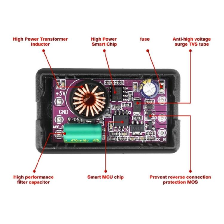 USB Type C Hard Wire Kit for Car Camera with Safety Features & Easy Installation Converts 12V 24V To Stable 5V/3A Output