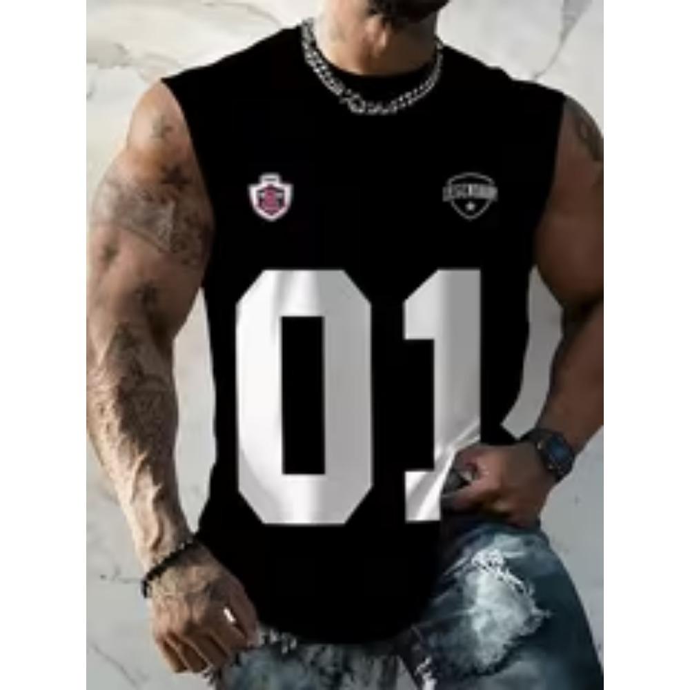 Men s Sleeveless Vest with Large White  01  Number & LEGENDARY Print - Breathable Athletic Shirt, S