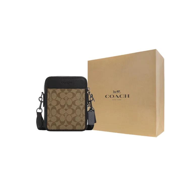 Coach Sullivan Coated Canvas Pebbled Leather Crossbody Bags Small Men's Khaki Charcoal (Unisex) Crossbody Bags CC090 QBTUP