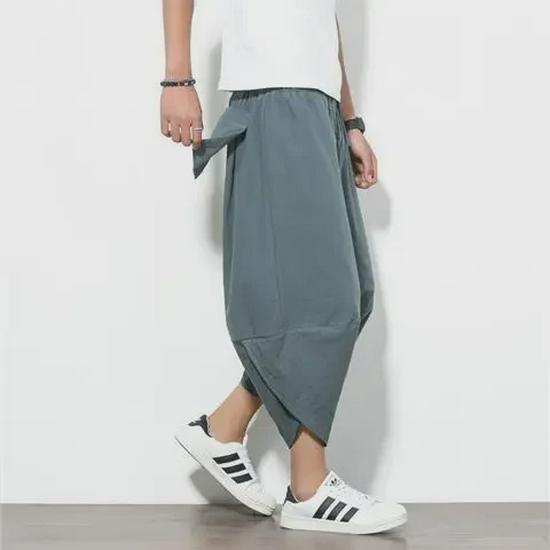 

Мужские свободные льняные пляжные брюки с 7-точечным узором - тайские широкие штанины, повседневные шаровары в китайском стиле, тенденции L